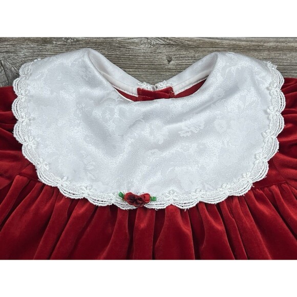 Vtg Piccolo Christmas Dress Girls 4T Red Velvet w/Lace Collar Festive Holiday - Picture 3 of 11